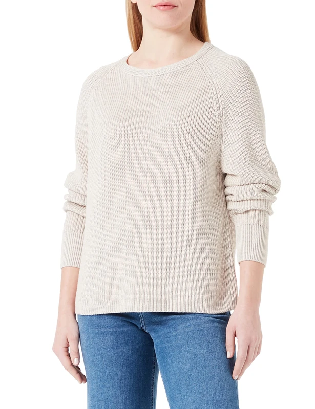 Marc OߴPolo Women's Organic Cotton Knitted Jumper with Round Neck, Off White (Sandy Melange), L