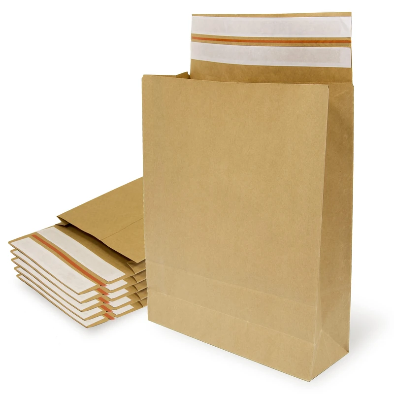 Kraft Paper Envelopes with Double 3 Gusset Silicone Strip for Shipping and Packaging - Paper Bags for Sending Clothes, Accessories, Decoration or Gifts - Ofituria
