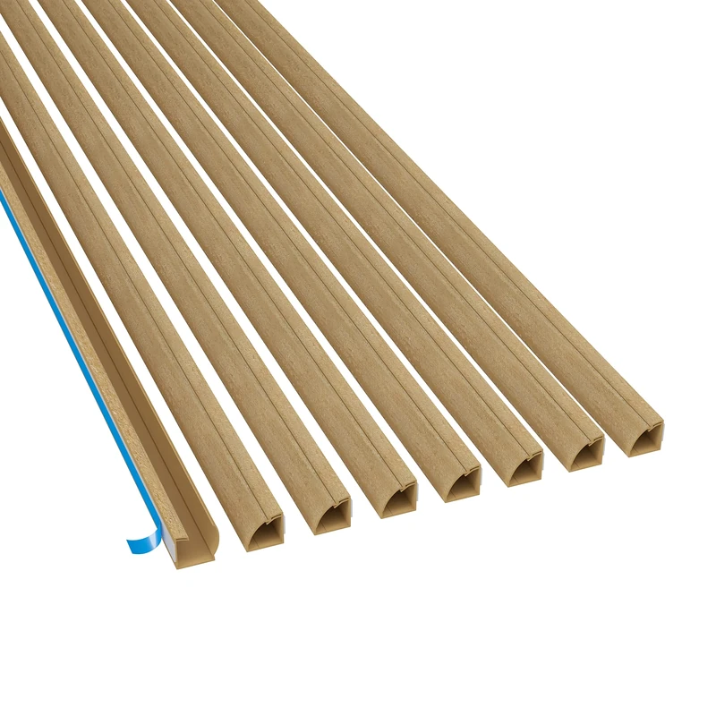 D-Line Quarter Round Cable Trunking 2m 8-Packs, Floor Trim with Cable Channel, Self-Adhesive Cable Tidy - 8x 22mm (W) x 22mm (H) x 2-meter Lengths (16-meter total coverage) - Stainable Wood-Effect