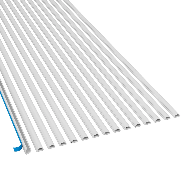 D-Line Micro Cable Trunking 2m 15-Pack, Self-Adhesive Cable Cover, Decorative Half Round Profile, Hinged Click-Lock Lid - 15x 16mm (W) x 8mm (H) x 2-meter Lengths (30-meter total coverage) - White