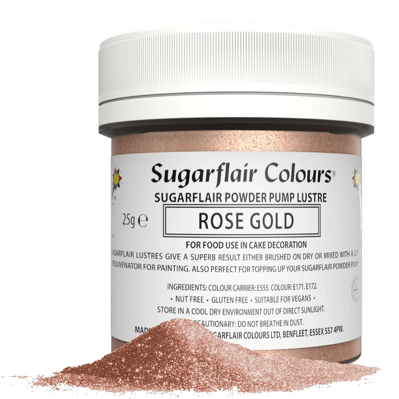 Sugarflair Rose Gold Edible Glitter Dust Powder Pump Refill Tub - Food Colouring Powder, Edible Colour Dust, Brush On, Spray, or Add Rejuvenator to Create Eye-Catching Paint Effect - 25g