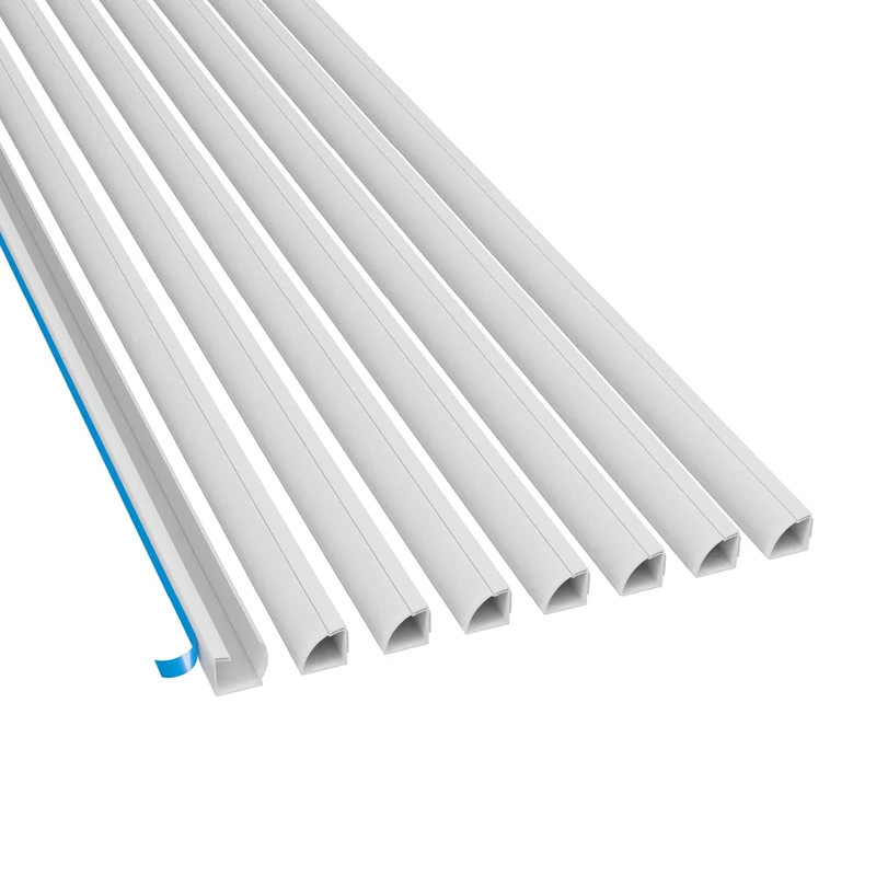 D-Line Quarter Round Cable Trunking 2m 8-Packs, Floor Trim with Cable Channel, Self-Adhesive Cable Tidy - 8x 22mm (W) x 22mm (H) x 2-meter Lengths (16-meter total coverage) - White