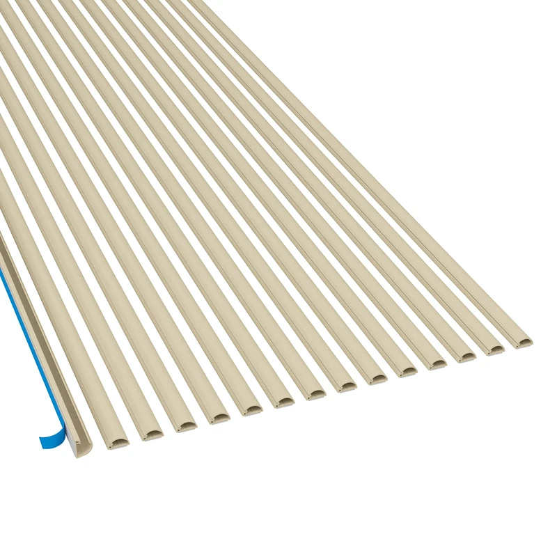 D-Line Micro Cable Trunking 2m 15-Pack, Self-Adhesive Cable Cover, Decorative Half Round Profile, Hinged Click-Lock Lid - 15x 16mm (W) x 8mm (H) x 2-meter Lengths (30-meter total coverage) - Magnolia