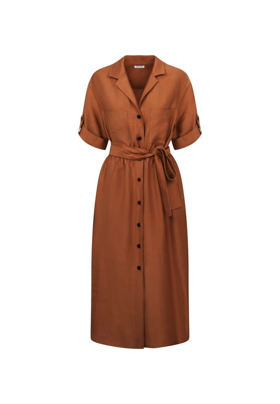 Seidensticker Women's Regular Fit Blouse Dress, Short Sleeve Dress, Brown, 42, Brown, 16