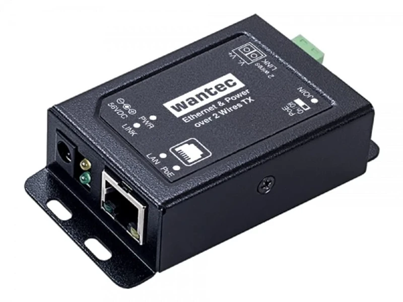 Wantec 2wIP 2-Wire Ethernet Adapter with PoE - Screw Terminals - Client | Camera Side | Receiver - 1 Port