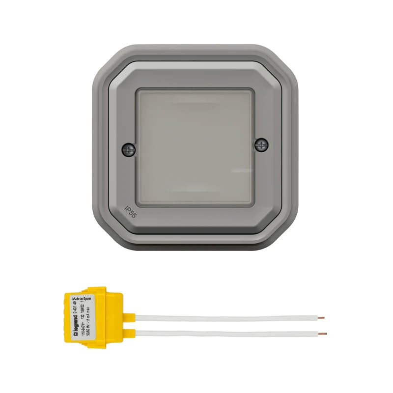 Plexo Waterproof Overhead Dimmer Switch (IP55) Connected Without Neutral with Netatmo 5W to 125W LED Compatible with Any Load - Full Housing, Surface Mount - Grey - 199272 - Legrand