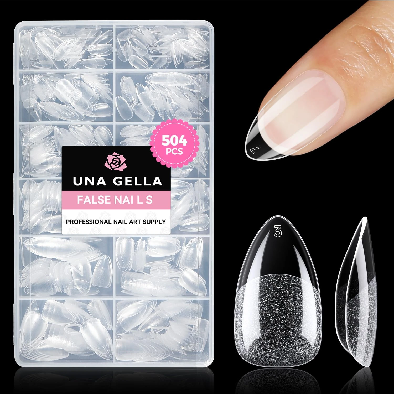 UNA GELLA Short Almond Nail Tips: 504PCS Short Fake Nails Soft Press On Gel Nail Tips Pre Shaped Almond Home Nail Extension Full Cover, 12 Sizes Gelly Tips