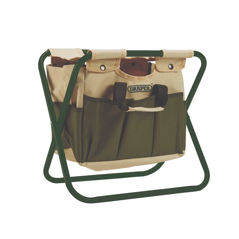 Draper 2-in-1 Foldable Camping Chair & Bag | Fishing Seat | 8 Pocket Storage Gardening Stool With Handles | 110 Kg Max Load Garden Tool Storage Bag | 28052 - Image 1