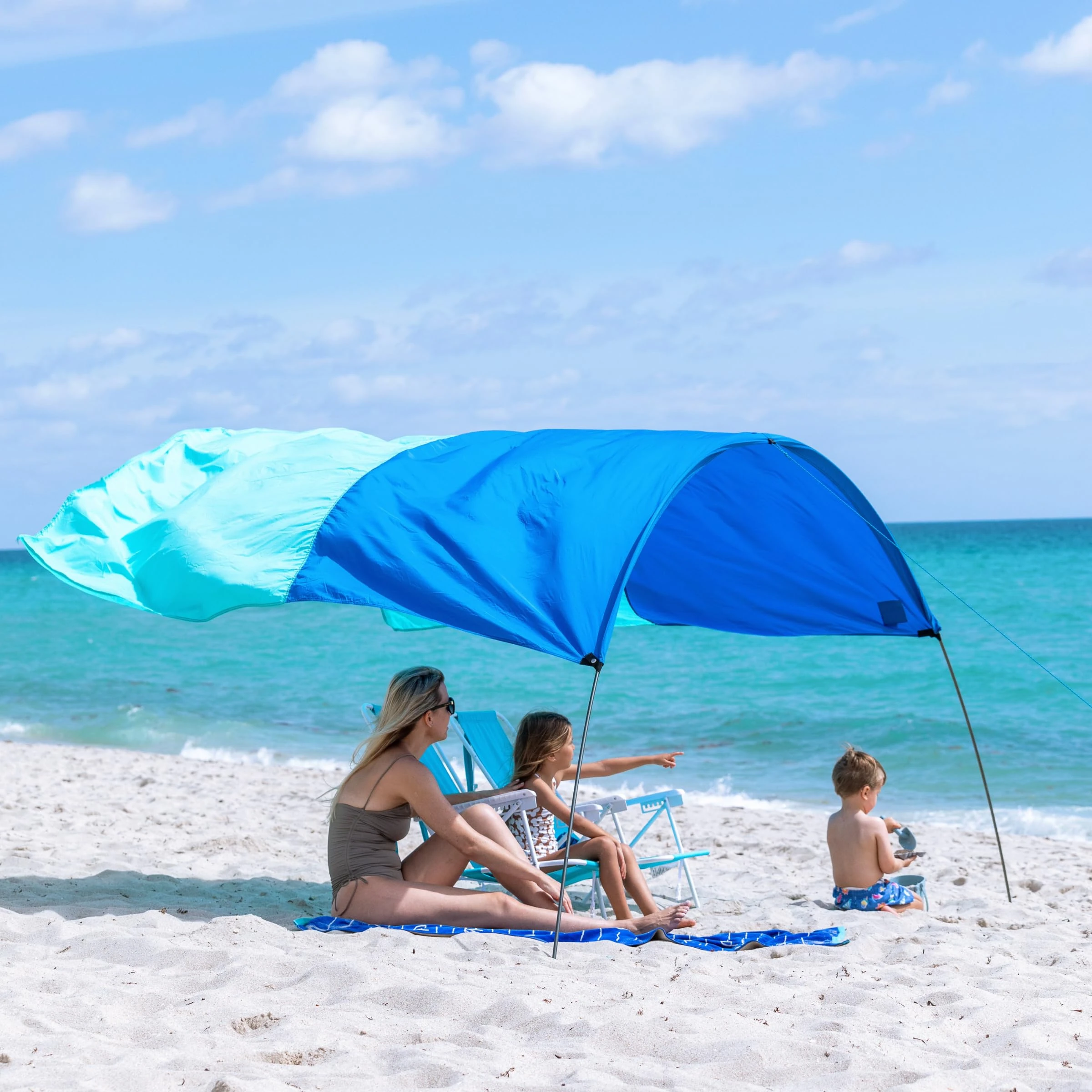 Shibumi shade Mini®, The Original Wind-Powered® Beach Canopy, Provides 75 Sq. Ft. of Shade for Up to 8 People, Sets Up in 2 Minutes, Includes Wind Assist