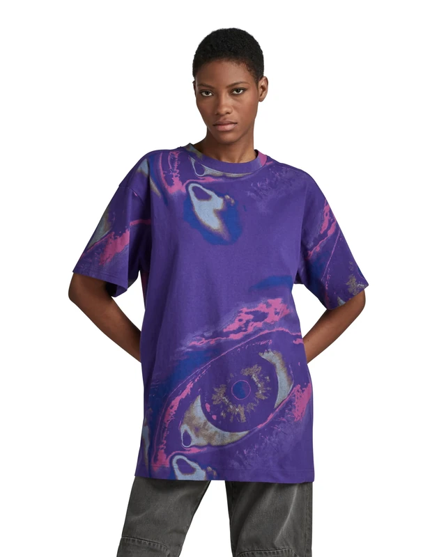 G-Star Women's Printed Boxy U Top, Multicolour (dk violet eye dye D22585-C338-G010), XS