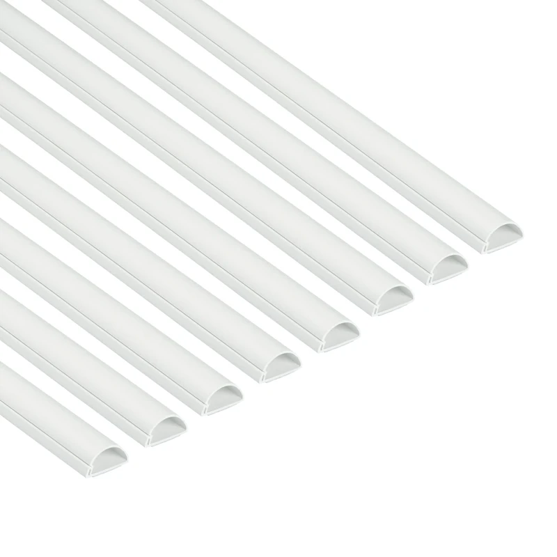 D-Line Mini Cable Trunking 2m 8-Pack, Self-Adhesive Cable Cover, Decorative Half Round Profile, Hinged Click-Lock Lid - 8x 30mm (W) x 15mm (H) x 2-meter Lengths (16-meter total) - White