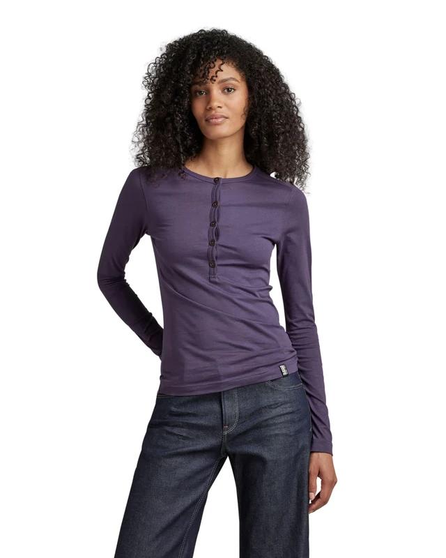 G-Star Women's Essential Henley Slim Top, Purple (carbonne purple D22751-D344-0013), M - Image 1