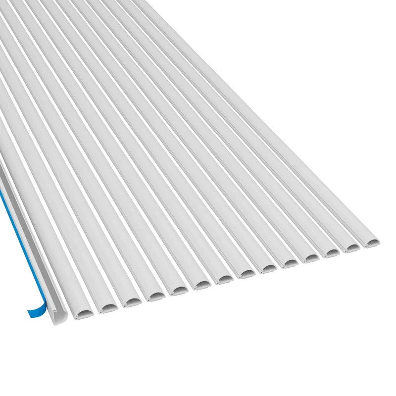 D-Line Micro+ Cable Trunking 2m 15-Pack, Self-Adhesive Cable Cover, Decorative Half Round Profile, Hinged Click-Lock Lid - 15x 20mm (W) x 10mm (H) x 2-meter Lengths (30-meter total) - White