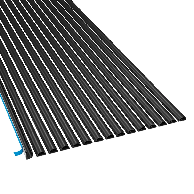 D-Line Micro+ Cable Trunking 2m 15-Pack, Self-Adhesive Cable Cover, Decorative Half Round Profile, Hinged Click-Lock Lid - 15x 20mm (W) x 10mm (H) x 2-meter Lengths (30-meter total) - Black
