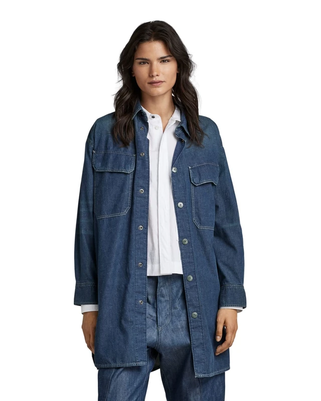 G-Star Women's Oversized Flap Pocket Shirt Evergreen, Blue (antique faded scuba blue D22921-D306-D888), M