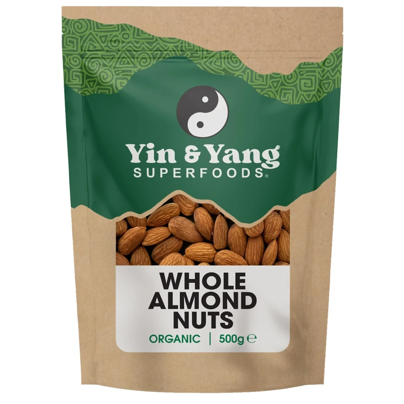 Organic Almonds 500g Whole & Raw, by Yin & Yang Superfoods. Premium Quality, High in Fibre Source of Protein, Vegan, Contains Antioxidants, Certified Organic, Sourced in Italy