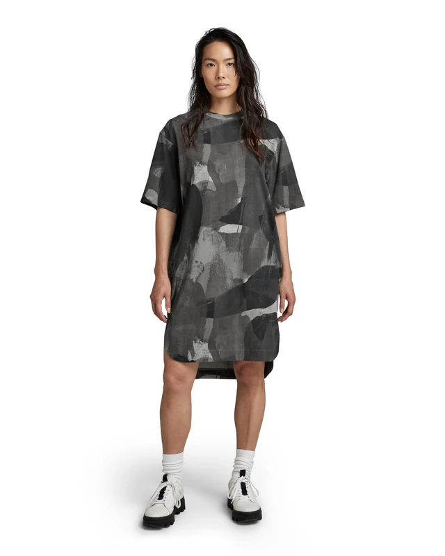 G-Star Women's Boxy U Tee Allover Dress , Multicolour (metal grey watercolor camo D22841-C338-D976), S