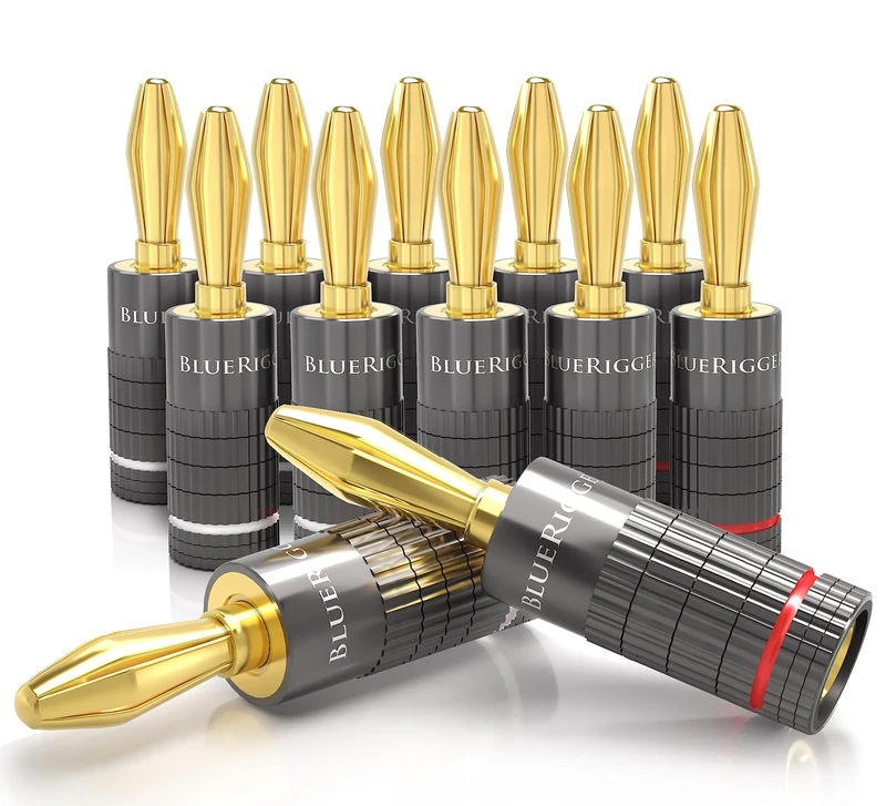 BlueRigger Banana Plugs 6 Pairs / 12 pcs (Closed Dual Screw) - 6 Pack Gold Plated Speaker Plugs Connector for Speaker Wire, Amplifier, Receiver, Banana Wall Plate, Home Theater