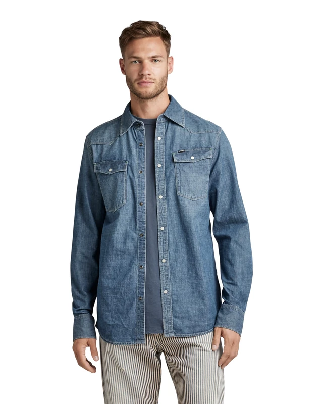 G-Star Men's 3301 Straight Shirt, Blue (faded cricket blue D12698-D311-D891), L - Image 1