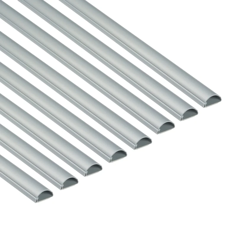 D-Line Mini Cable Trunking 2m 8-Pack, Self-Adhesive Cable Cover, Decorative Half Round Profile, Hinged Click-Lock Lid - 8x 30mm (W) x 15mm (H) x 2-meter Lengths (16-meter total) - Aluminium-Effect