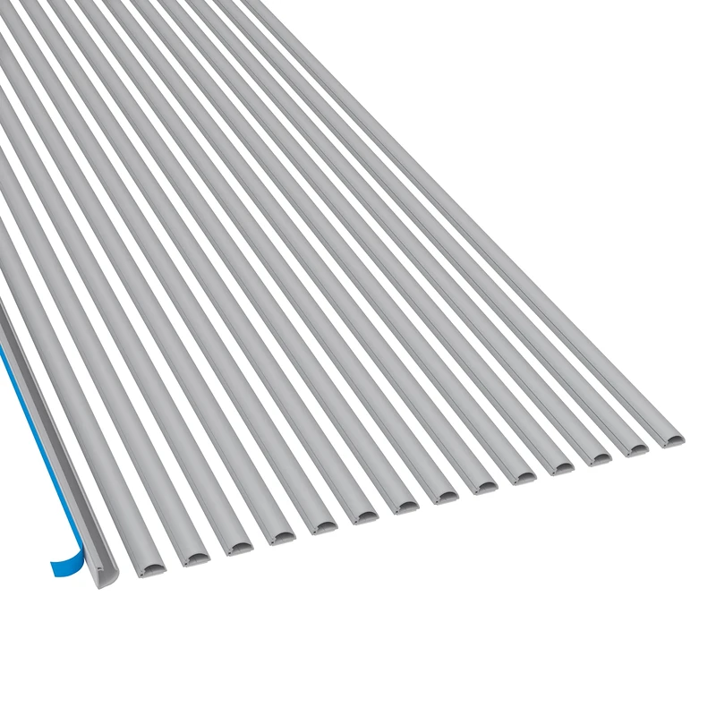 D-Line Micro Cable Trunking 2m 15-Pack, Self-Adhesive Cable Cover, Decorative Half Round Profile, Hinged Click-Lock Lid - 15x 16mm (W) x 8mm (H) x 2-meter Lengths (30-meter total) - Aluminium-Effect