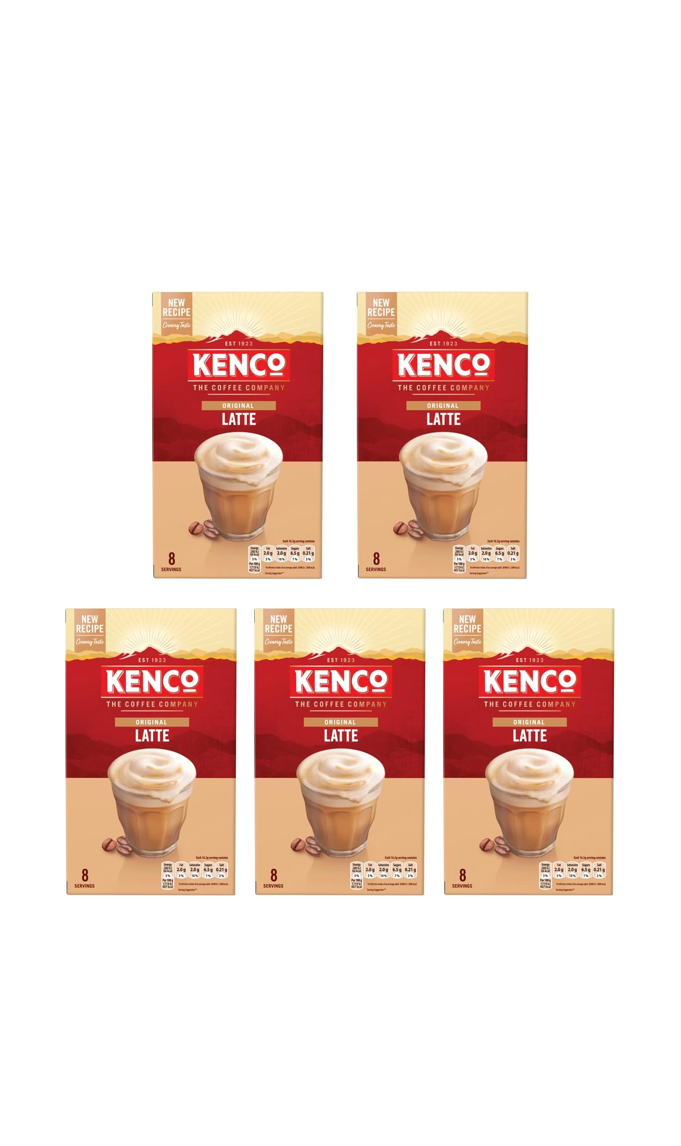 Kenco Latte Instant Coffee Sachets 8x16.3g (Pack of 5, Total 40 Sachets, 652g)
