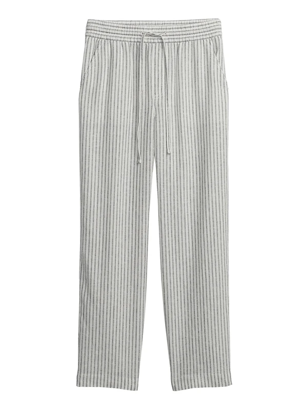 GAP Women's V-Easy Linen Trousers, Grey and White Stripes, XL - Image 1