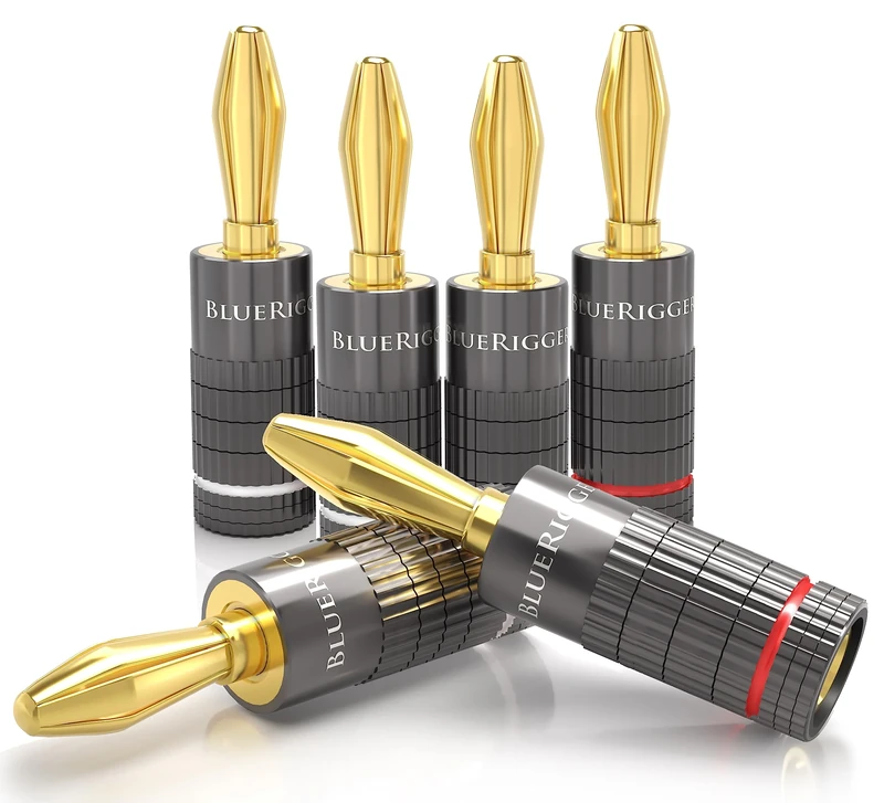 BlueRigger Banana Plugs 3 Pairs / 6 pcs (Closed Dual Screw) - 3 Pack Gold Plated Speaker Plugs Connector for Speaker Wire, Amplifier, Receiver, Banana Wall Plate, Home Theater