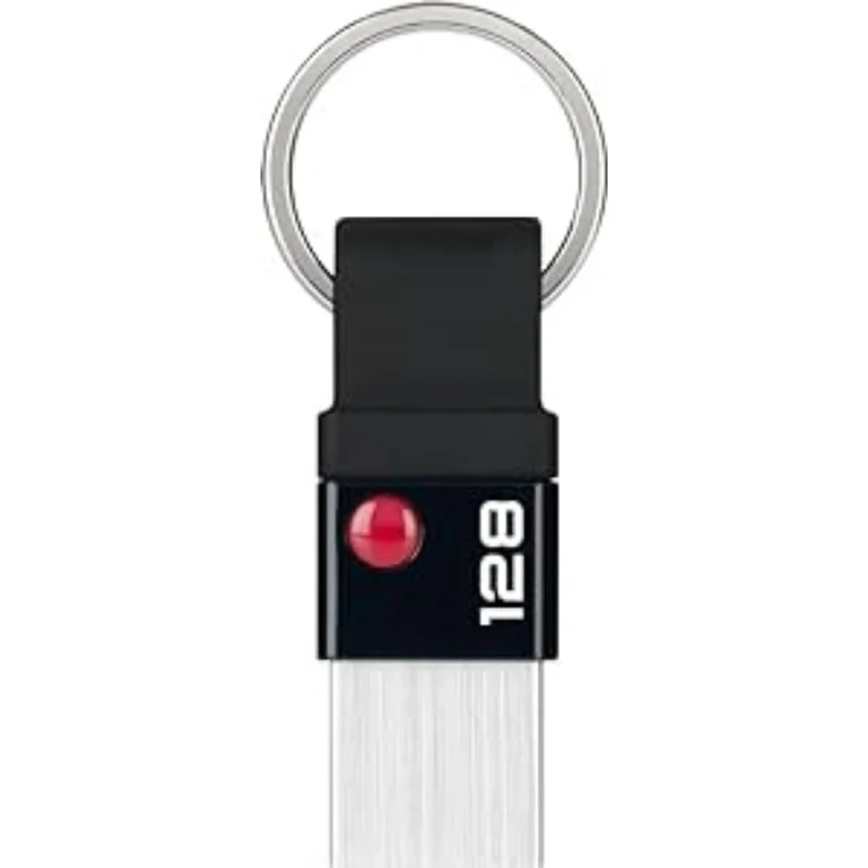 EMTEC - USB Flash Drive 3.2 Nano Ring T100 Capacity 128GB 128GB - Universal Compatibility USB 3.0 - ECMMD128GT103 Keyring - Ultra Thin Capless - Black/Silver