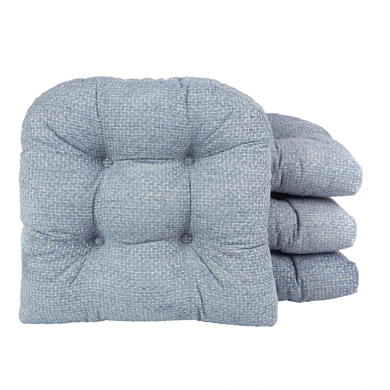 Klear Vu Gripper Overstuffed Universal Non-Slip Dining Chair Cushions for Kitchen Decor or Office Use, U-Shaped Skid-Proof Seat Pad, 15x15 Inches, 4 Count (Pack of 1), Waffle Delft Blue
