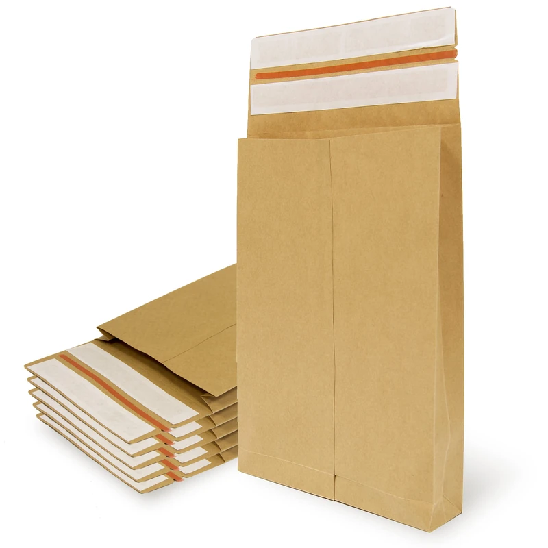 Kraft Paper Envelopes with Double 3 Gusset Silicone Strip for Shipping and Packaging - Paper Bags for Sending Clothes, Accessories, Decoration or Gifts - Ofituria