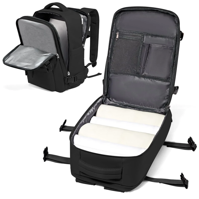 Carry on Backpack,Large Travel Backpack for Women Men Airline Approved Gym Backpack Business Laptop Daypack,Black