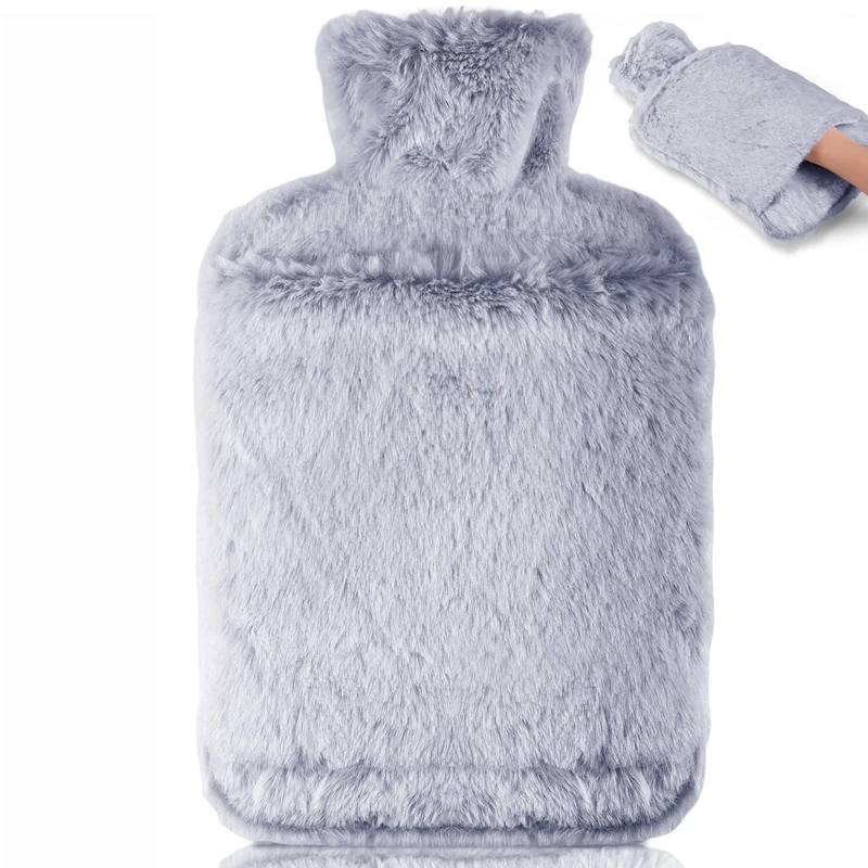 BOLEi 2L Leakproof Hot Water Bottle with Luxury Faux Fur Cover - Blue
