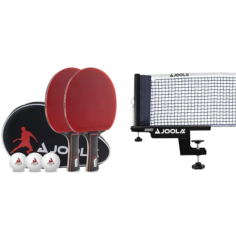 JOOLA Duo PRO Table Tennis Set - 2 Bats + 3 Balls + Cover (Red/Black) & Avanti Premium Table Tennis Post Set - Portable & Easy Setup - Regulation Size Ping Pong (2")