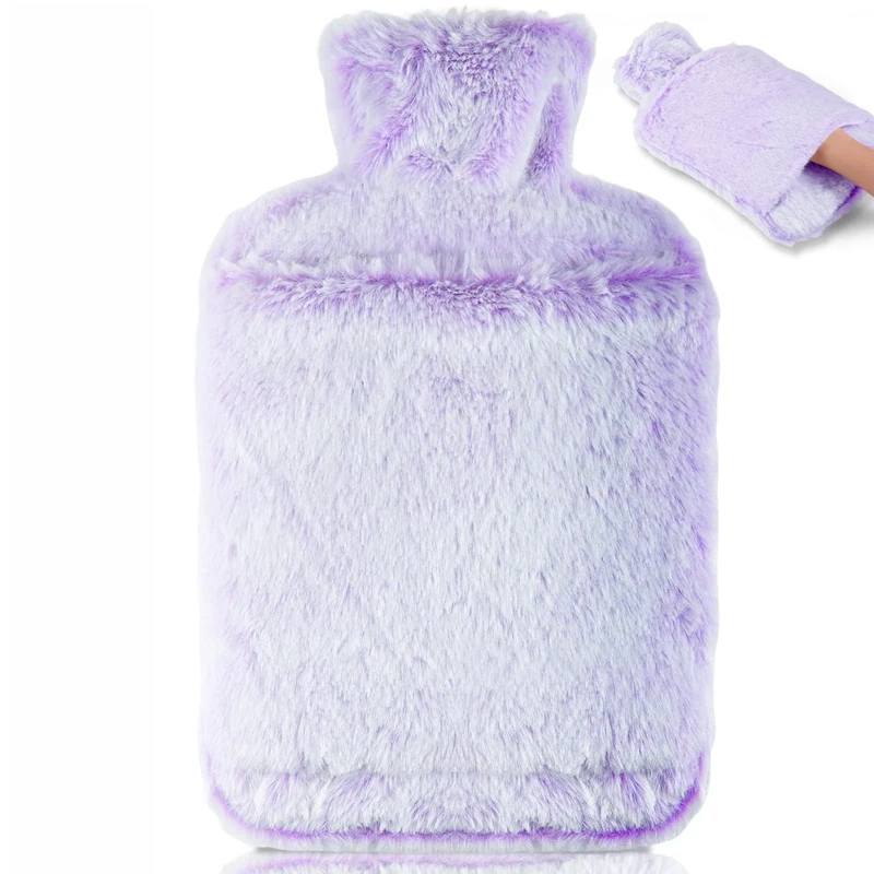 BOLEi Hot Water Bottle with Luxury Cosy Faux Fur Cover,2L Leakproof Large Hot Water Bag for Neck,Shoulder,Hand Feet Warmer,Gifts for Women,Men (Purple)