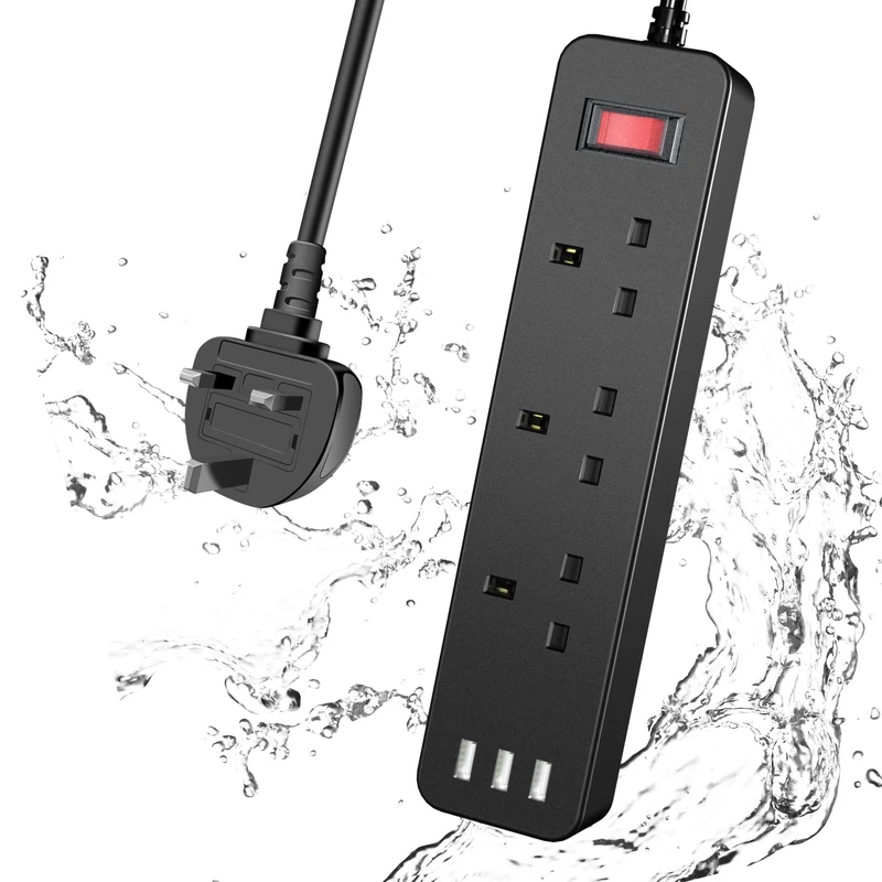 Outdoor Extension Lead with USB Slots, Waterproof Power Strip with 3 Way Outlets Surge Protector Extension Cord,Multi Plug Adapter PC Accessories Extension Socket 1.8M Cord,Suit for Outdoor and Indoor