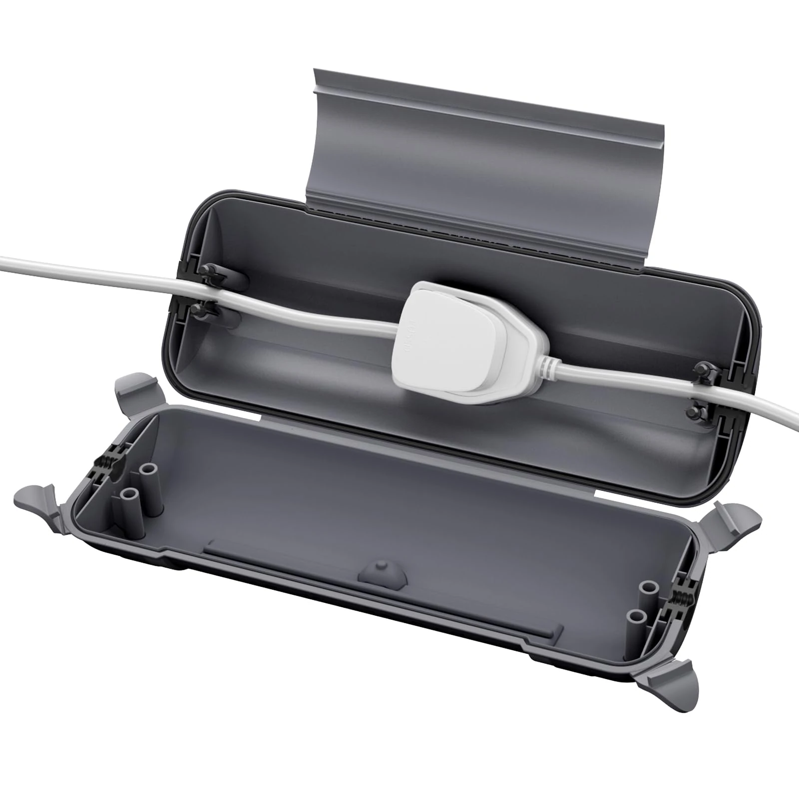 RESTMO Outdoor IP44 Waterproof Connection Box (29 × 11 × 7.5cm), Weatherproof Extension Lead Cover, Safety Seal Enclosure for Holiday Lights, LED Strips, Power Tools, Fountain, Grey