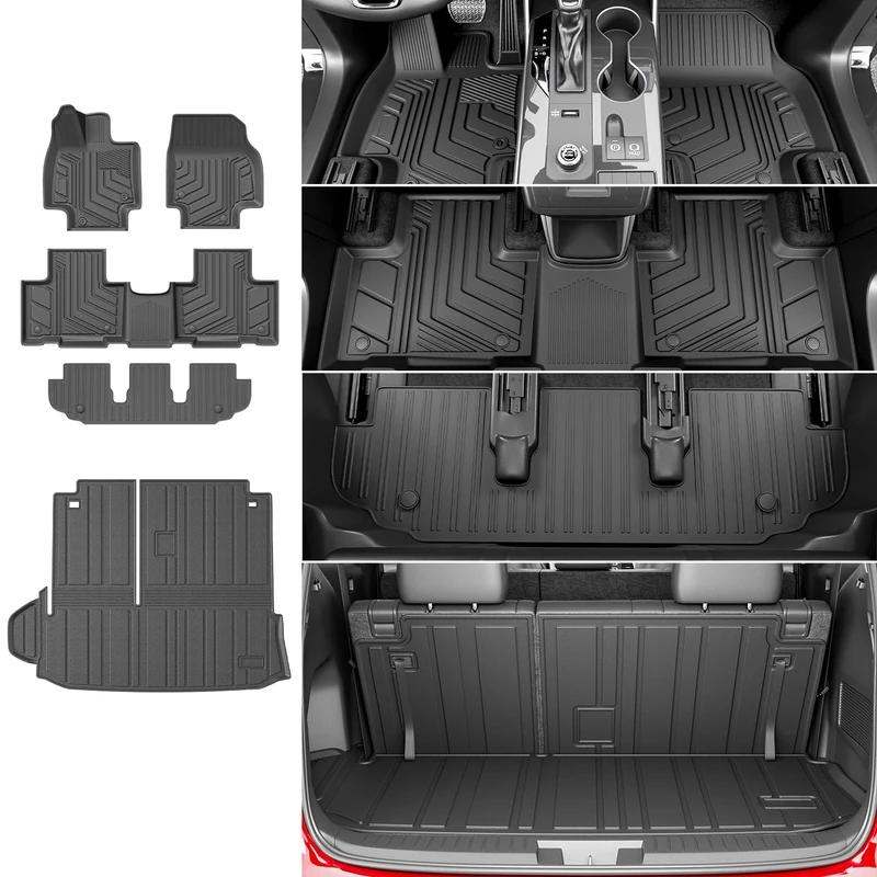 powoq Fit 2020-2023 Toyota Highlander Cargo Mat Floor Mats for 2020 2021 2022 2023 Toyota Highlander Accessories (Floor Mats+Rear Trunk Mat)