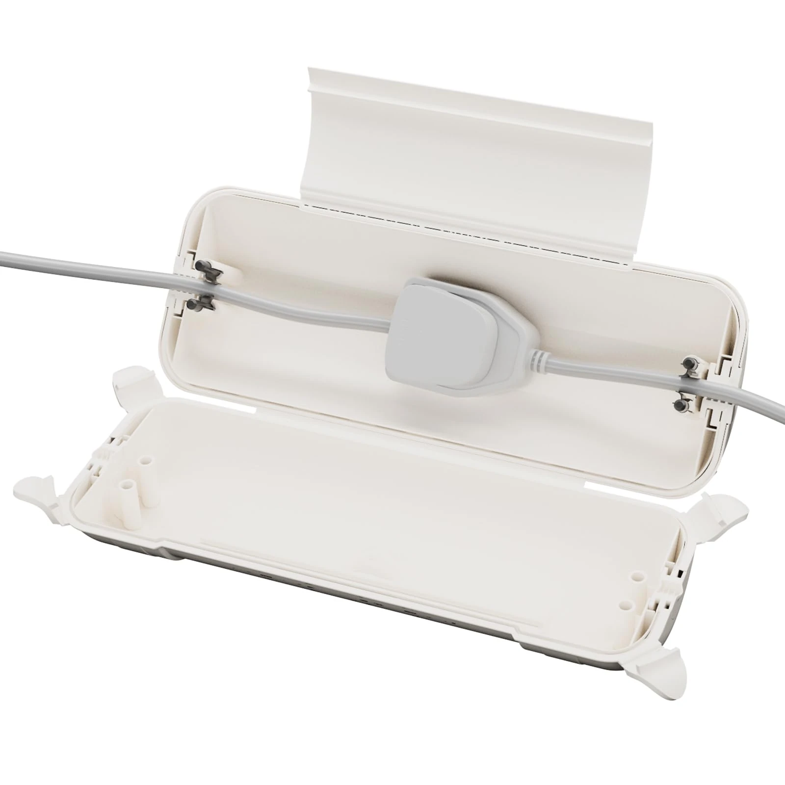 RESTMO Outdoor IP44 Waterproof Connection Box (29 × 11 × 7.5cm), Weatherproof Extension Lead Cover, Safety Seal Enclosure for Holiday Lights, LED Strips, Power Tools, Fountain, White