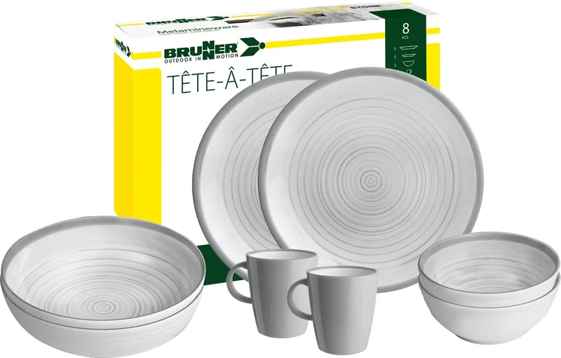 Brunner 0830143N.C4X Camping Tableware Set for 2 Persons, Tête-À-Tête Bellagio, 8-Piece