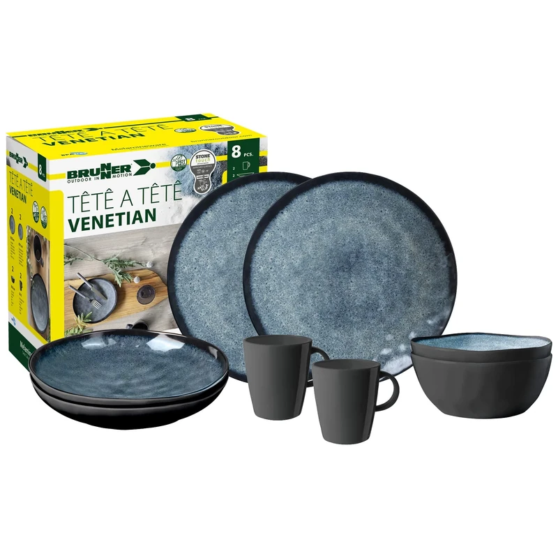 BRUNNER 0830143N.C9X Camping Tableware Set for 2 Persons, Tête-À-Tête Venetian, 8 Pieces