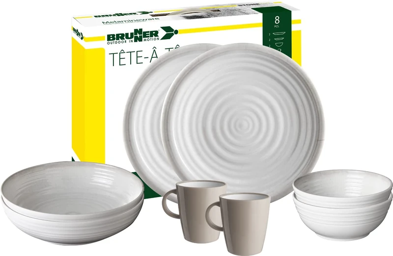 BRUNNER 0830143N.C4P Camping Tableware Set for 2 Persons, Tête-À-Tête Savana, 8 Pieces