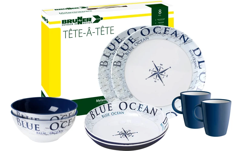 BRUNNER 0830143N.C8C Camping Tableware Set for 2 Persons, Tête-À-Tête Blue Ocean, 8 Pieces