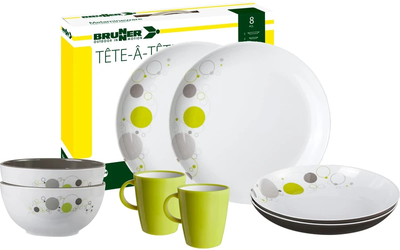 BRUNNER 0830143N.C7B Camping Tableware Set for 2 Persons, Tête-À-Tête Space, 8 Pieces