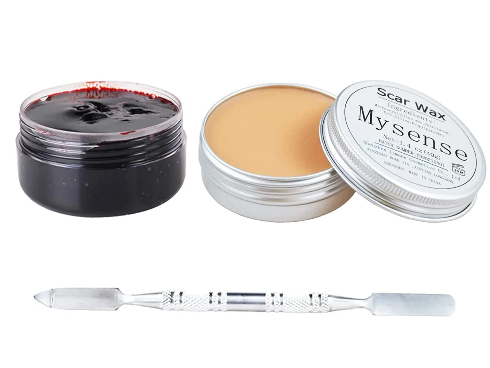 Mysense Nose and Scar Wax(1.4 Oz) SFX Zombie Make Up Fake Blood Molding Wound Skin Wax,Body Paint Halloween Set Stage Makeup with Spatula,Make Specail Effects For Halloween Festival