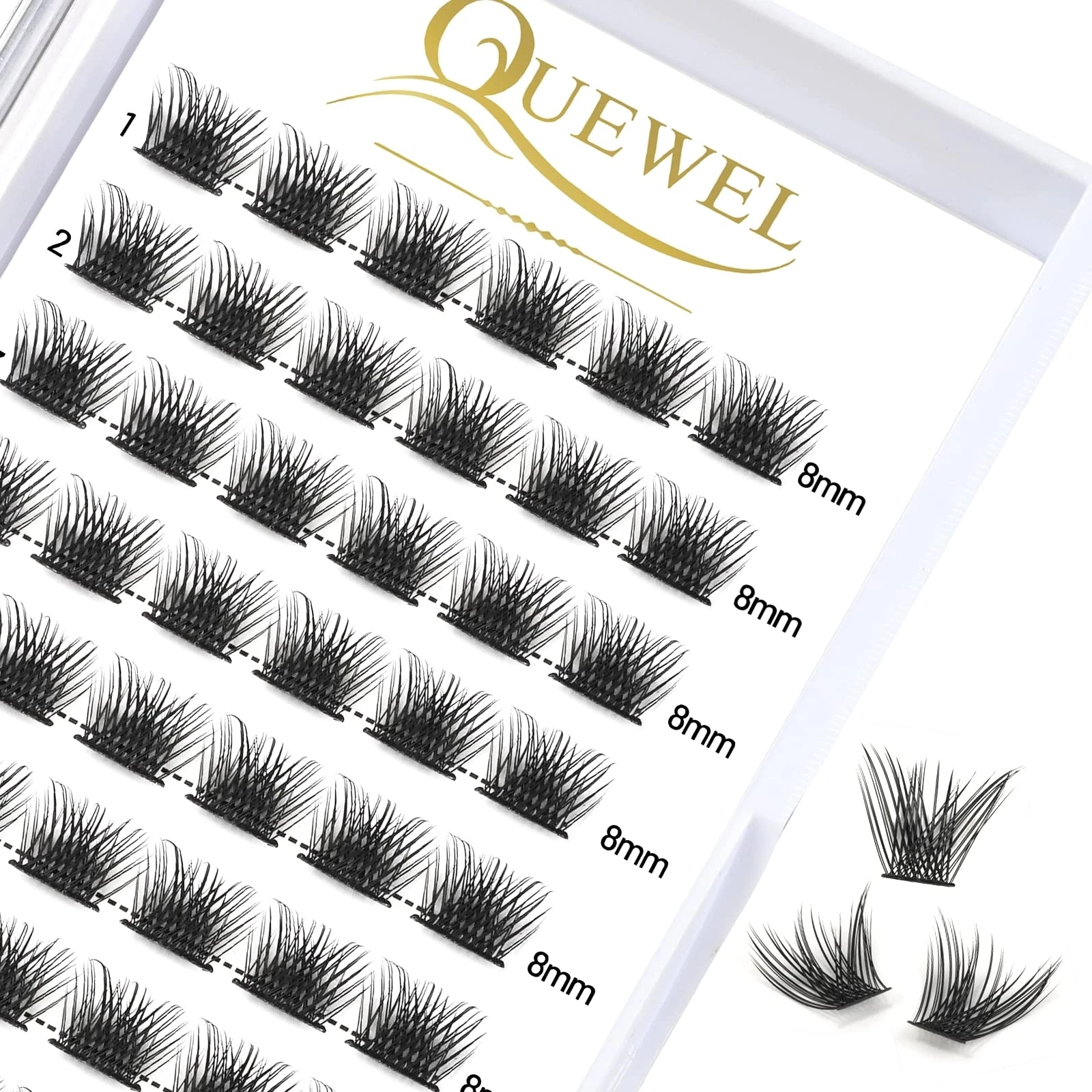 QUEWEL Individual Lashes 72 Pcs DIY Cluster Eyelashes C Curl 8mm Mega Matte Eyelashes Individual Volume False ELashes Soft & Light For Home Use(Flufy-C-8mm)