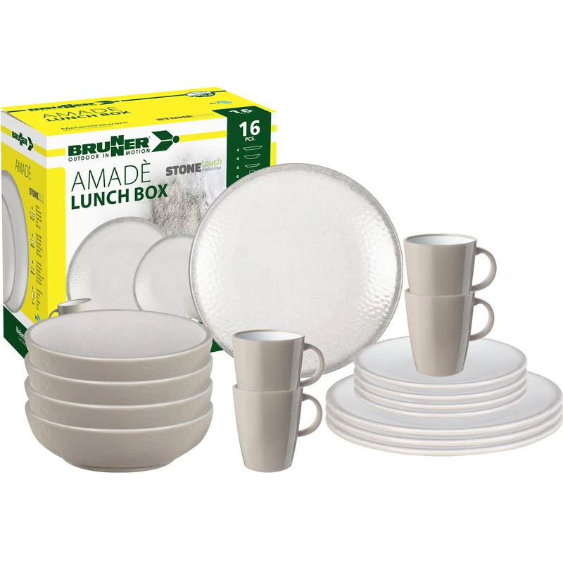 Brunner 0830155N.C8X Camping Tableware Set for 4 People Amadè Lunch Box 16 Pieces