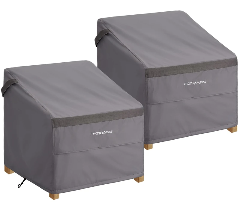 PATIOASIS Outdoor Chair Cover Set of 2 Grey 36'' Height Waterproof 600D Oxford Rainproof Snowproof Patio Deck Rocking Chair Covers 32''W x 37''D x 36''H