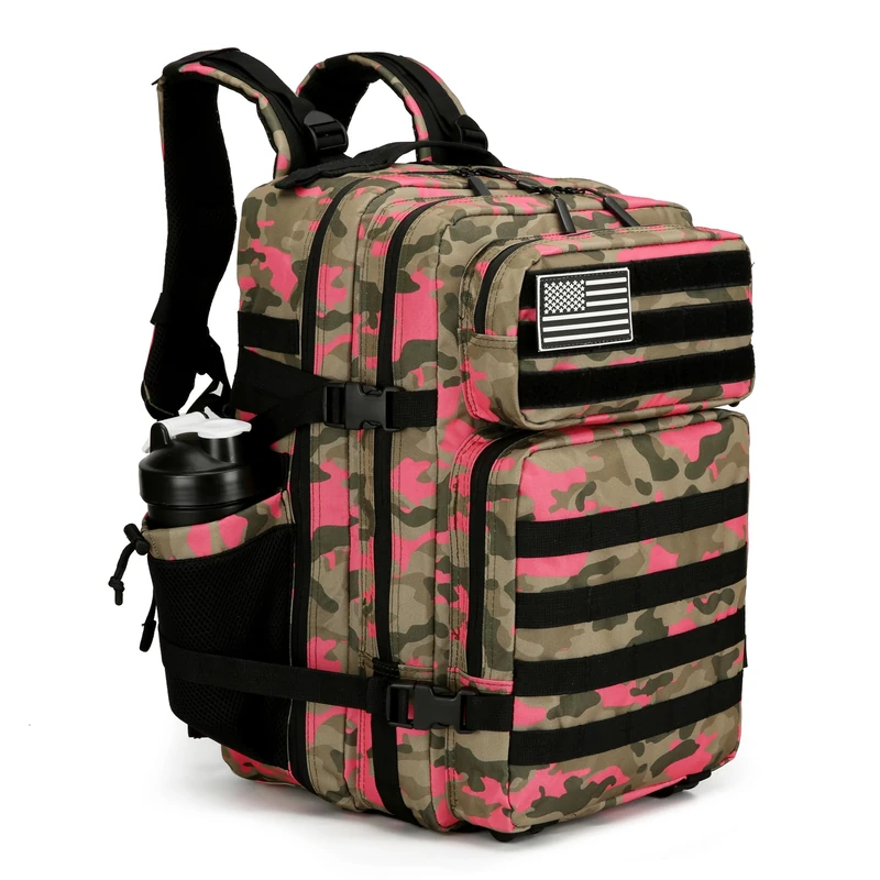 KXBUNQD Military Tactical Backpack for Men and Women Army 3 Days Assault Pack Bag Large Rucksack with Molle System, Pink Camo, Rucksack Backpacks