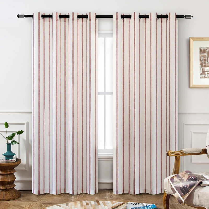 DriftAway Farmhouse Linen Blend Blackout Curtains 80 Inch Long for Bedroom Printed Linen Curtains with Vertical Stripes Thermal Insulated, Treatments for Living Room, - Image 1